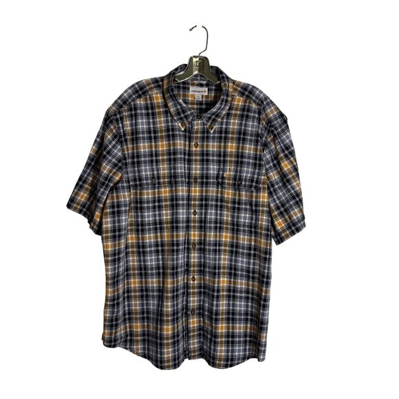 Carhartt Mens Relaxed Fit Plaid Button-Up Short Sleeve Shirt 2XL 100% Cotton - Picture 1 of 8